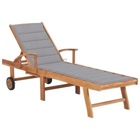 Liegestuhl mit grauem Kissen aus massivem Teakholz von vidaXL, Liegen - Ref: Foro24-3063007, Preis: 296,05 €, Rabatt: %