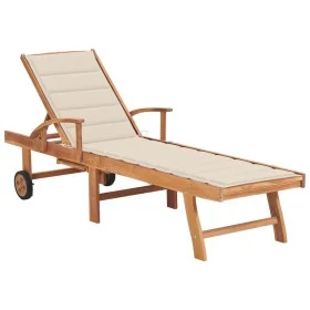 Tumbona con cojín crema madera maciza de teca de vidaXL, Tumbonas - Ref: Foro24-3063008, Precio: 300,75 €, Descuento: %