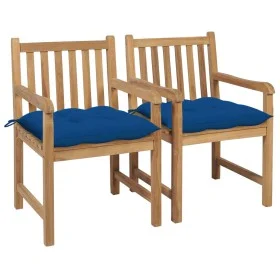 Sillas de jardín 2 uds madera maciza de teca con cojines azules de vidaXL, Sillas de jardín - Ref: Foro24-3062755, Precio: 30...