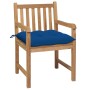 Sillas de jardín 2 uds madera maciza de teca con cojines azules de vidaXL, Sillas de jardín - Ref: Foro24-3062755, Precio: 31...