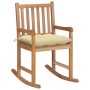 Silla mecedora de madera maciza de teca con cojín blanco crema de vidaXL, Sillas de jardín - Ref: Foro24-3062774, Precio: 165...