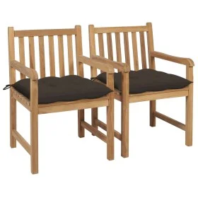 Sillas de jardín 2 uds madera de teca con cojines gris taupe de vidaXL, Sillas de jardín - Ref: Foro24-3062753, Precio: 300,3...