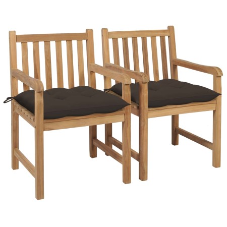 Sillas de jardín 2 uds madera de teca con cojines gris taupe de vidaXL, Sillas de jardín - Ref: Foro24-3062753, Precio: 314,5...