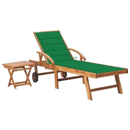 Tumbona con mesa y cojín madera maciza de teca de vidaXL, Tumbonas - Ref: Foro24-3063026, Precio: 311,78 €, Descuento: %