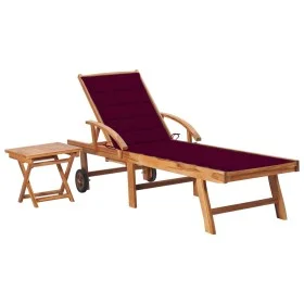 Tumbona con mesa y cojín madera maciza de teca de vidaXL, Tumbonas - Ref: Foro24-3063030, Precio: 311,94 €, Descuento: %