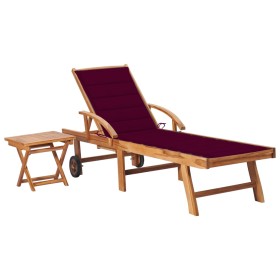 Tumbona con mesa y cojín madera maciza de teca de vidaXL, Tumbonas - Ref: Foro24-3063030, Precio: 304,38 €, Descuento: %