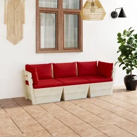 3-seater garden pallet sofa with fir wood cushions by vidaXL, Garden sets - Ref: Foro24-3063402, Price: 240,00 €, Discount: %