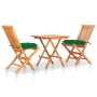 Set de bistró 3 piezas madera maciza teca con cojines verdes de vidaXL, Conjuntos de jardín - Ref: Foro24-3063245, Precio: 19...