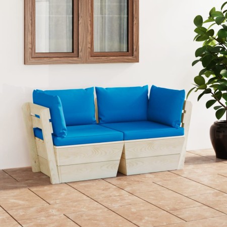 Sofá de palets de jardín 2 plazas con cojines madera de abeto de vidaXL, Conjuntos de jardín - Ref: Foro24-3063388, Precio: 2...