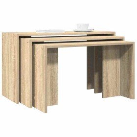 Mesas apilables 3 pzas madera contrachapada color roble Sonoma en Mesas auxiliares | Comprar online en Foru.es