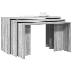 Mesas apilables 3 piezas madera contrachapada gris Sonoma en Mesas auxiliares | Comprar online en Foru.es