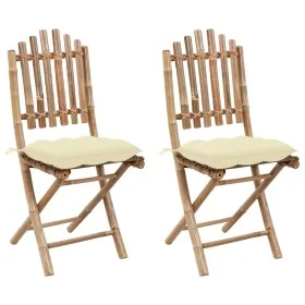 Sillas de jardín plegables con cojines 2 unidades bambú de vidaXL, Sillas de jardín - Ref: Foro24-3064004, Precio: 113,00 €, ...