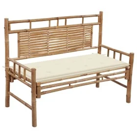 Banco de jardín con cojín bambú 120 cm de vidaXL, Bancos de jardín - Ref: Foro24-3063878, Precio: 130,49 €, Descuento: %