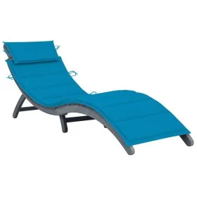 Tumbona con cojín madera maciza de acacia gris de vidaXL, Tumbonas - Ref: Foro24-3064048, Precio: 143,80 €, Descuento: %