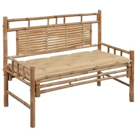 Banco de jardín con cojín bambú 120 cm de vidaXL, Bancos de jardín - Ref: Foro24-3063894, Precio: 137,90 €, Descuento: %