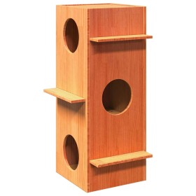 Casa para gatos cera marrón 43x43x90 cm madera maciza pino en Mobiliario para gatos | Comprar online en Foru.es