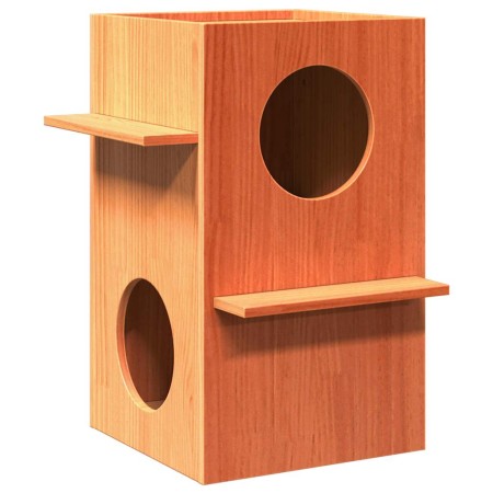Casa para gatos cera marrón 43x43x60 cm madera maciza pino en Mobiliario para gatos | Comprar online en Foru.es