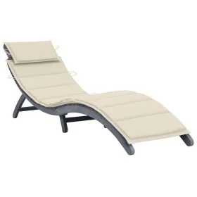 Tumbona de madera maciza de acacia con cojín gris de vidaXL, Tumbonas - Ref: Foro24-3064046, Precio: 145,97 €, Descuento: %