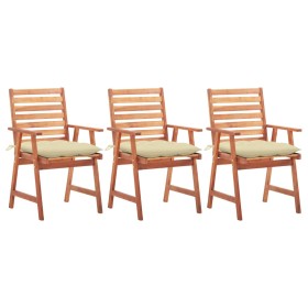 Sillas comedor de jardín 3 uds madera maciza acacia con cojines de vidaXL, Sillas de jardín - Ref: Foro24-3064364, Precio: 22...