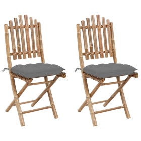 Sillas de jardín plegables con cojines 2 unidades bambú de vidaXL, Sillas de jardín - Ref: Foro24-3064003, Precio: 112,26 €, ...