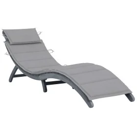 Tumbona con cojín madera maciza de acacia gris de vidaXL, Tumbonas - Ref: Foro24-3064045, Precio: 143,80 €, Descuento: %