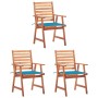 Sillas comedor de jardín 3 uds madera maciza acacia y cojines de vidaXL, Sillas de jardín - Ref: Foro24-3064351, Precio: 214,...