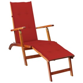 Tumbona de jardín con reposapiés y cojín madera maciza acacia de vidaXL, Tumbonas - Ref: Foro24-3064020, Precio: 143,01 €, De...