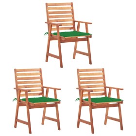 Sillas comedor de jardín 3 uds madera maciza acacia y cojines de vidaXL, Sillas de jardín - Ref: Foro24-3064352, Precio: 222,...