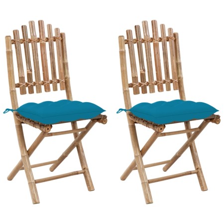 Sillas de jardín plegables con cojines 2 unidades bambú de vidaXL, Sillas de jardín - Ref: Foro24-3064006, Precio: 114,44 €, ...