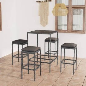 Mesa y taburetes altos jardín 5 piezas ratán sintético gris de vidaXL, Conjuntos de jardín - Ref: Foro24-3064821, Precio: 207...