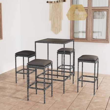 Mesa y taburetes altos jardín 5 piezas ratán sintético gris de vidaXL, Conjuntos de jardín - Ref: Foro24-3064821, Precio: 207...
