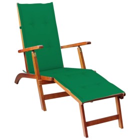 Tumbona de jardín con reposapiés y cojín madera maciza acacia de vidaXL, Tumbonas - Ref: Foro24-3064019, Precio: 136,90 €, De...