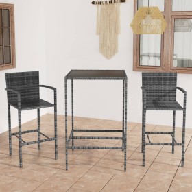Mesa y taburetes altos jardín 3 piezas ratán sintético gris de vidaXL, Conjuntos de jardín - Ref: Foro24-3064838, Precio: 205...