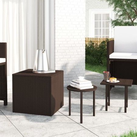 Set de mesas auxiliares 3 piezas ratán sintético marrón de vidaXL, Mesas auxiliares - Ref: Foro24-319387, Precio: 41,01 €, De...