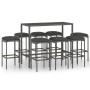 Set muebles bar jardín 9 piezas y cojines ratán sintético gris de vidaXL, Conjuntos de jardín - Ref: Foro24-3064827, Precio: ...