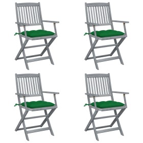 Sillas de jardín plegables 4 uds cojines madera maciza acacia de vidaXL, Sillas de jardín - Ref: Foro24-3064529, Precio: 183,...