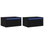 Mesitas de noche de pared con luces LED 2 unidades roble negro en Muebles TV | Comprar online en Foru.es