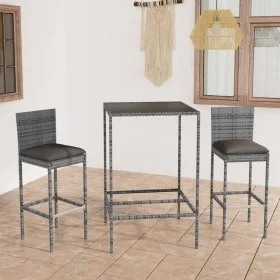 Hoher Gartentisch und Hocker 3 Stück synthetisches Rattangrau von vidaXL, Gartensets - Ref: Foro24-3064829, Preis: 224,78 €, ...