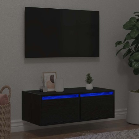 Mueble de TV con luces LED roble negro 75x35,5x25 cm en Muebles TV | Comprar online en Foru.es