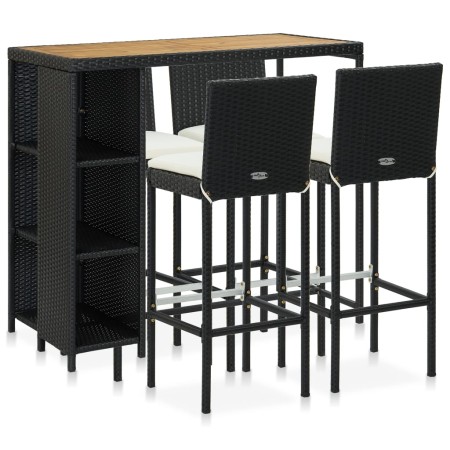 Set de bar para jardín 5 pzas y cojines ratán sintético negro de vidaXL, Conjuntos de jardín - Ref: Foro24-3064920, Precio: 4...