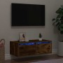 Mueble de TV con luces LED roble ahumado 75x35,5x25 cm en Muebles TV | Comprar online en Foru.es