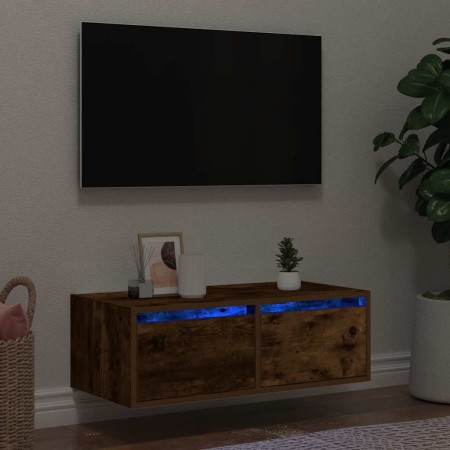 Mueble de TV con luces LED roble ahumado 75x35,5x25 cm en Muebles TV | Comprar online en Foru.es