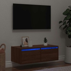 Mueble de TV con luces LED roble marrón 75x35,5x25 cm en Muebles TV | Comprar online en Foru.es