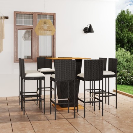 Conjunto de bar para jardín 9 pzas con cojines ratán PE negro de vidaXL, Conjuntos de jardín - Ref: Foro24-3064862, Precio: 8...