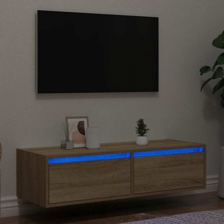 Mueble de TV con luces LED roble sonoma 100X35,5x25 cm en Muebles TV | Comprar online en Foru.es