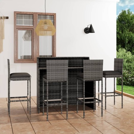 Juego de muebles de bar de jardín de 5 piezas y cojines gris de vidaXL, Conjuntos de jardín - Ref: Foro24-3064884, Precio: 51...