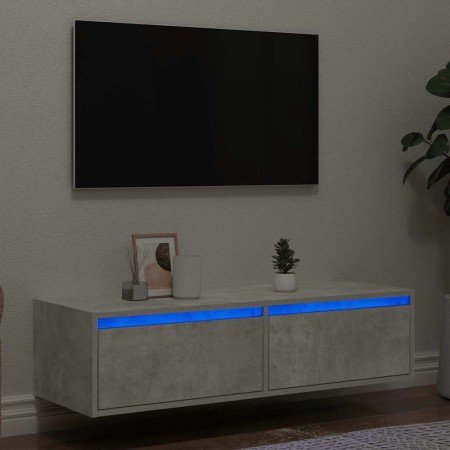 Mueble de TV con luces LED gris hormigón 100X35,5x25 cm en Muebles TV | Comprar online en Foru.es