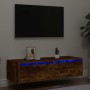 Mueble de TV con luces LED roble ahumado 100X35,5x25 cm en Muebles TV | Comprar online en Foru.es