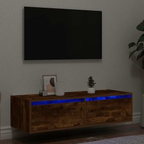 Mueble de TV con luces LED roble ahumado 100X35,5x25 cm en Muebles TV | Comprar online en Foru.es