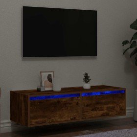 Mueble de TV con luces LED roble ahumado 100X35,5x25 cm en Muebles TV | Comprar online en Foru.es